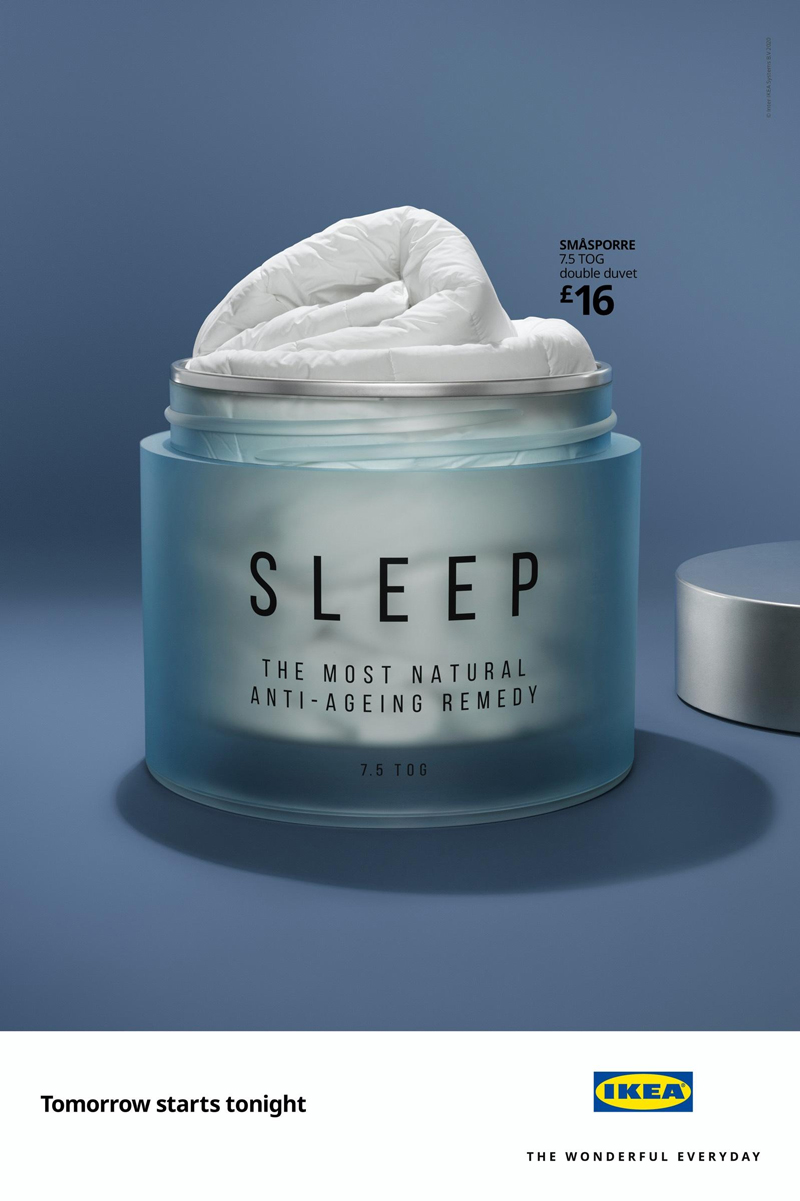 將睡眠床品制成抗衰老產(chǎn)品，宜家平面喊你今晚早點(diǎn)睡